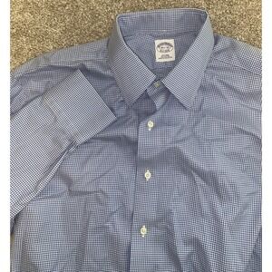 Brooks‎ Brothers Cotton Button Down Shirt Blue Check Plaid Mens XLT Preppy Work